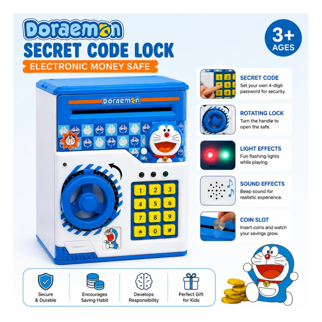 Doraemon Secret Code Lock Electronic Money Safe Piggy Bank for Kids