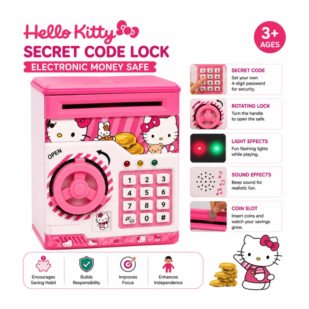 Hello Kitty Secret Code Lock Electronic Money Safe Piggy Bank for Kids