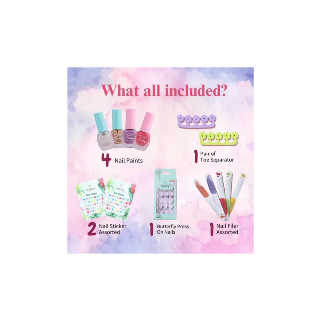 Whimsy Safe, Non-Toxic, Water Based Peel Off Nailpaint Kit for Girls (Pack of 8)