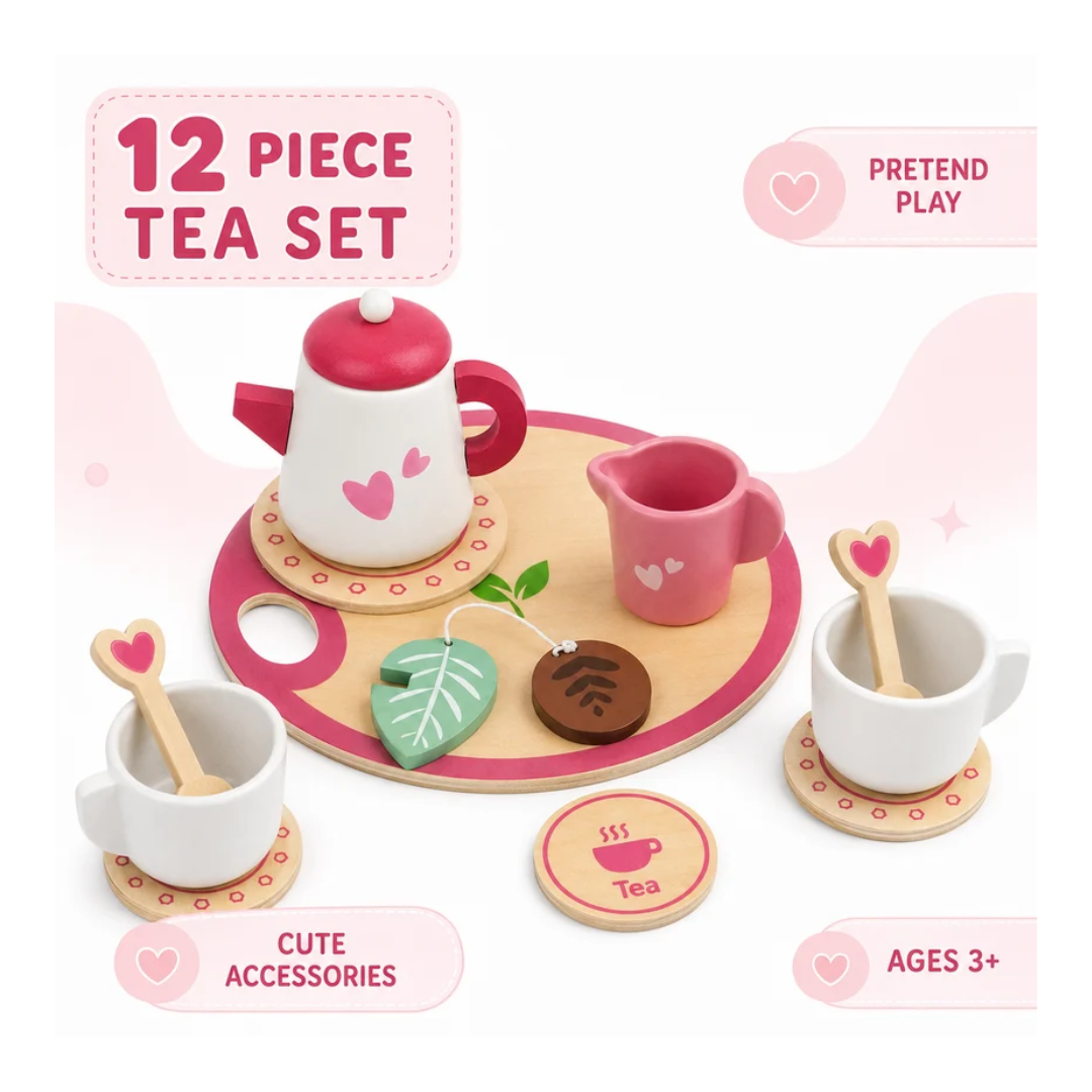 Cute 12-Piece Tea Set for Kids – Pretend Play Tea Party Toy Set