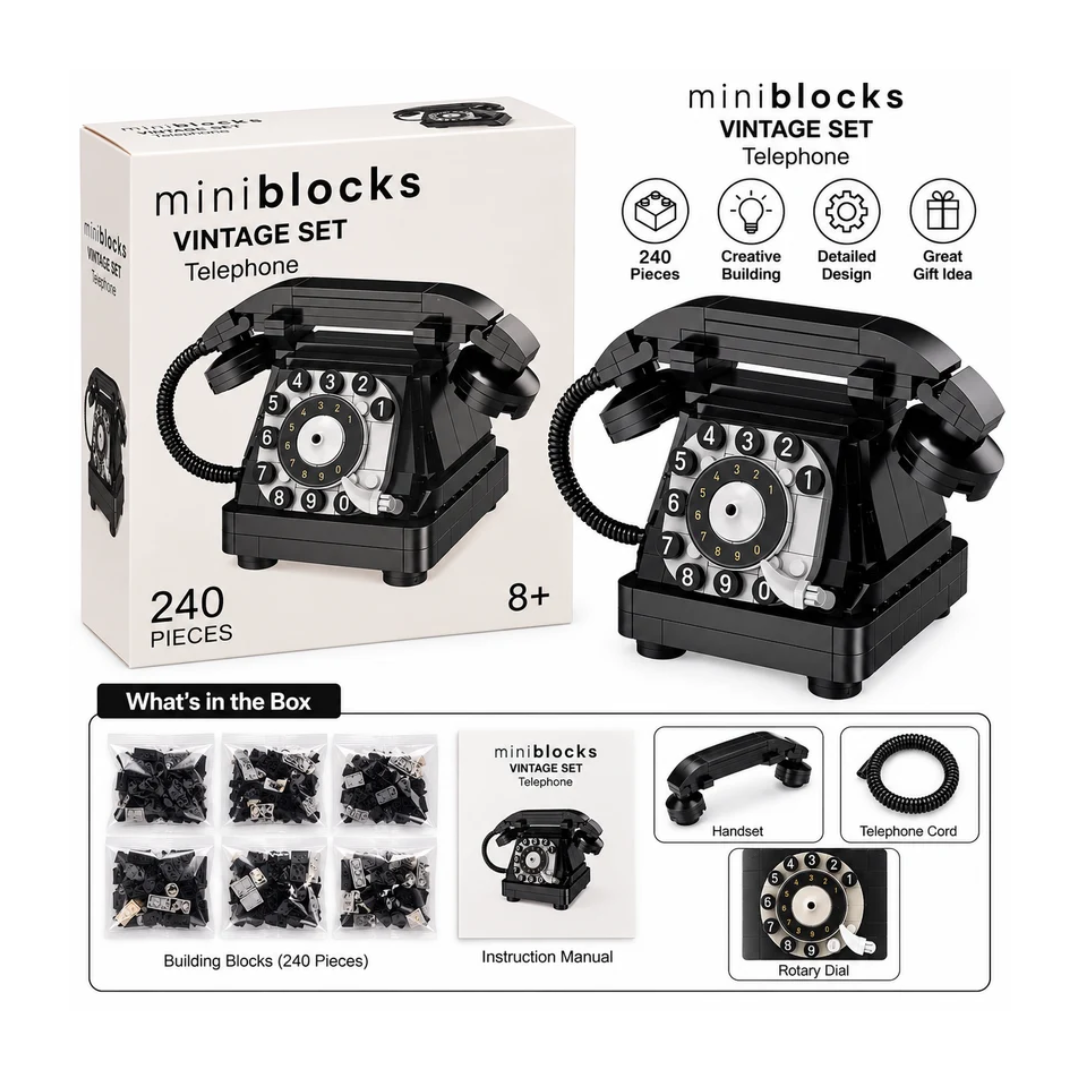 Mini Blocks Vintage Telephone Building Set – 240 Pieces Retro Rotary Phone Model 8+ Years