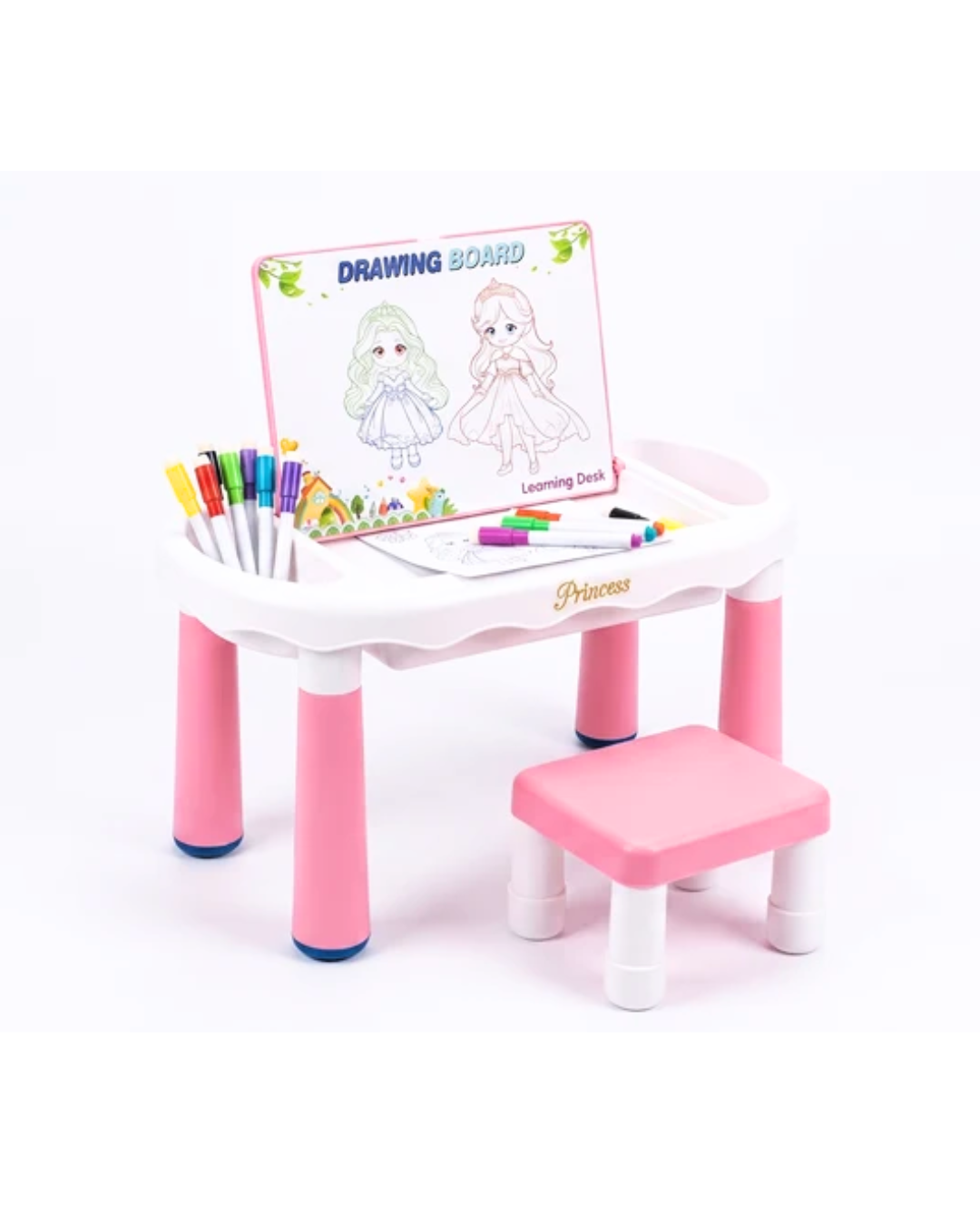 Rainbow Toys 6-in-1 Princess Multi-Functional Kids Activity Table & Chair Set with Drawing Board & Toy Storage