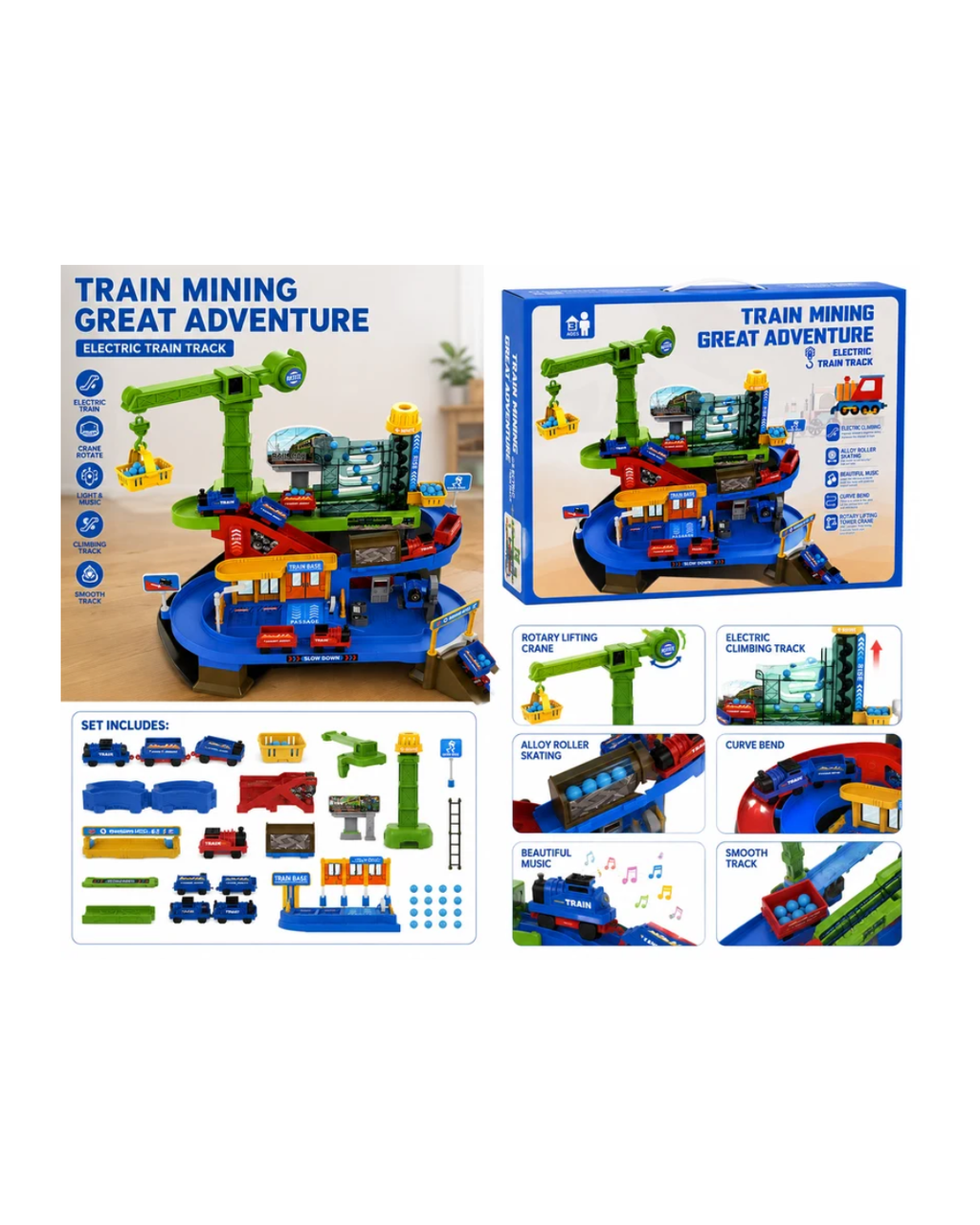 Electric Train Mining Great Adventure Track Set with Crane & Mining Accessories
