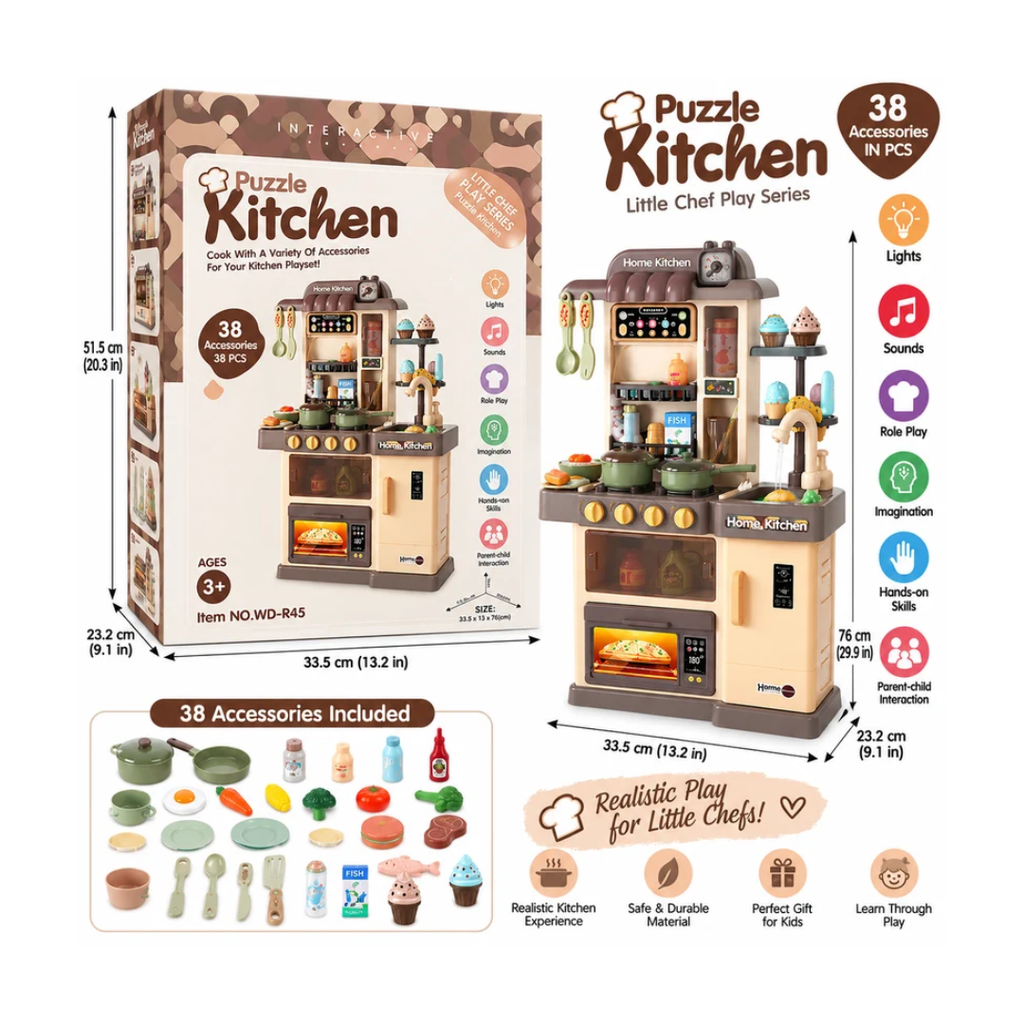 Interactive Puzzle Kitchen 38 Pcs Pretend Play Kitchen Set for Kids WD-R45 3+ Years