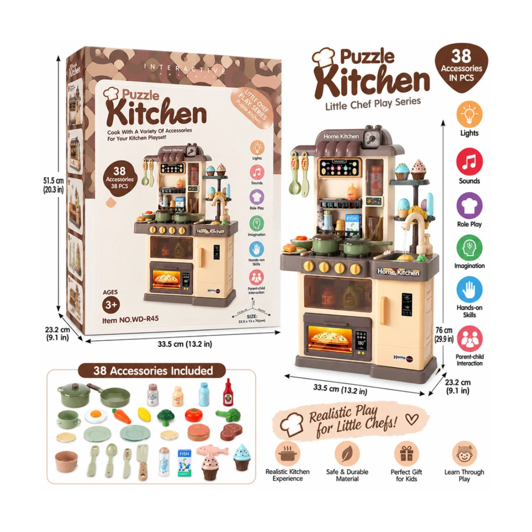 Interactive Puzzle Kitchen 38 Pcs Pretend Play Kitchen Set for Kids WD-R45 3+ Years