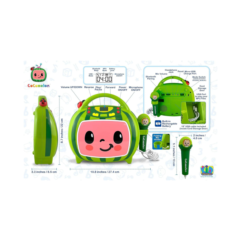 Rainbow Toys Cocomelon Karaoke Machine, Portable Bluetooth Speaker with Microphone for Kids, Built-in Cocomelon Songs