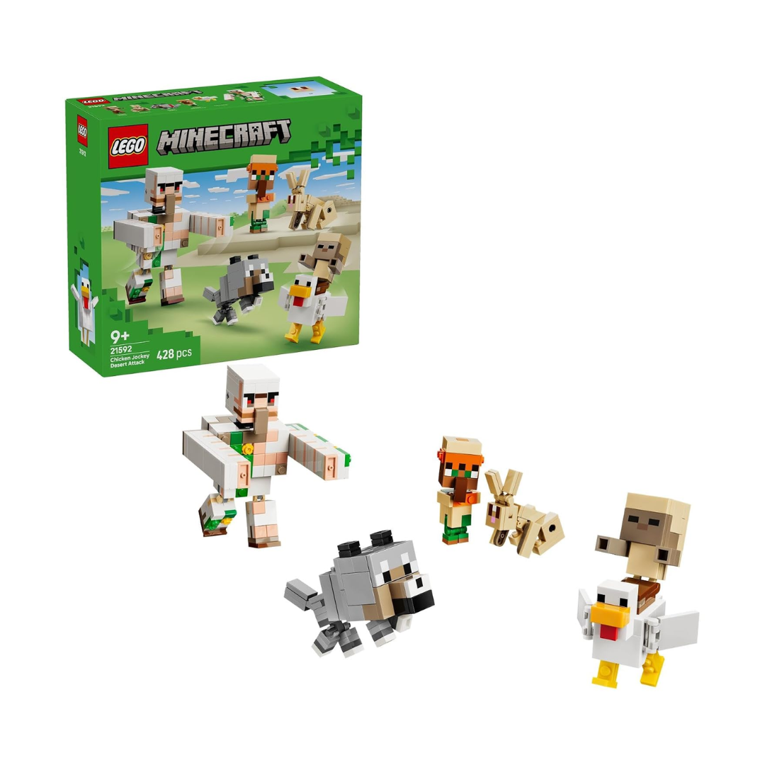 LEGO Minecraft Chicken Jockey Desert Attack Building Set 21592, 428 Pieces, 6 Posable Characters & Iron Golem – 9+ Years