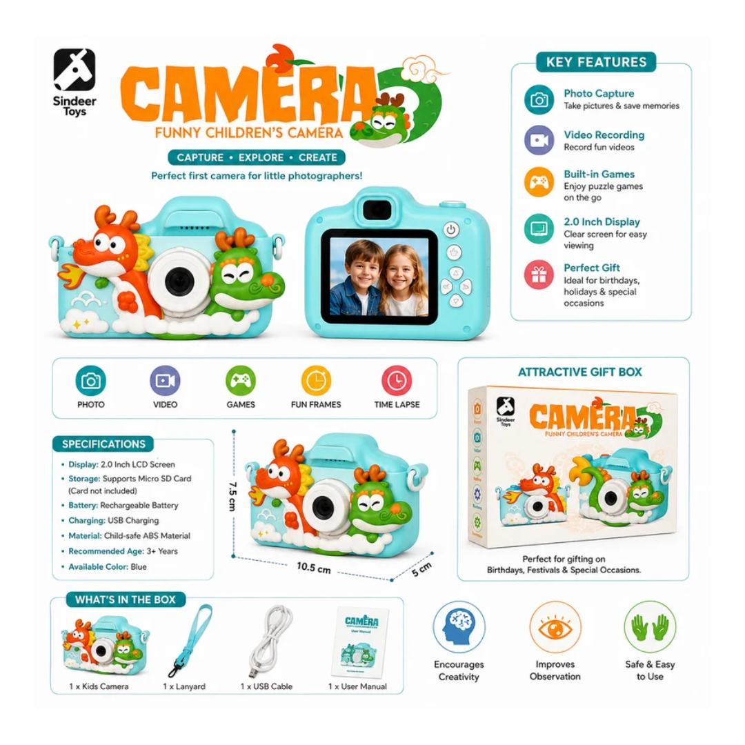 Rainbow Toys Funny Children’s Digital Camera – Cute Dragon Design for Kids