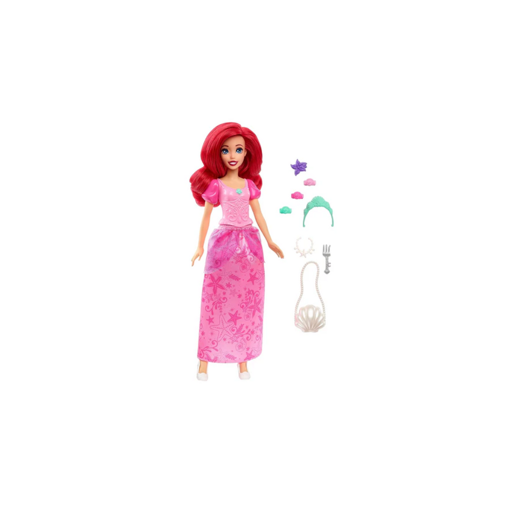 Mattel Disney Princess Ariel Fashion Doll in Signature Pink Dress and 9 Accessories Inspired by The Movie