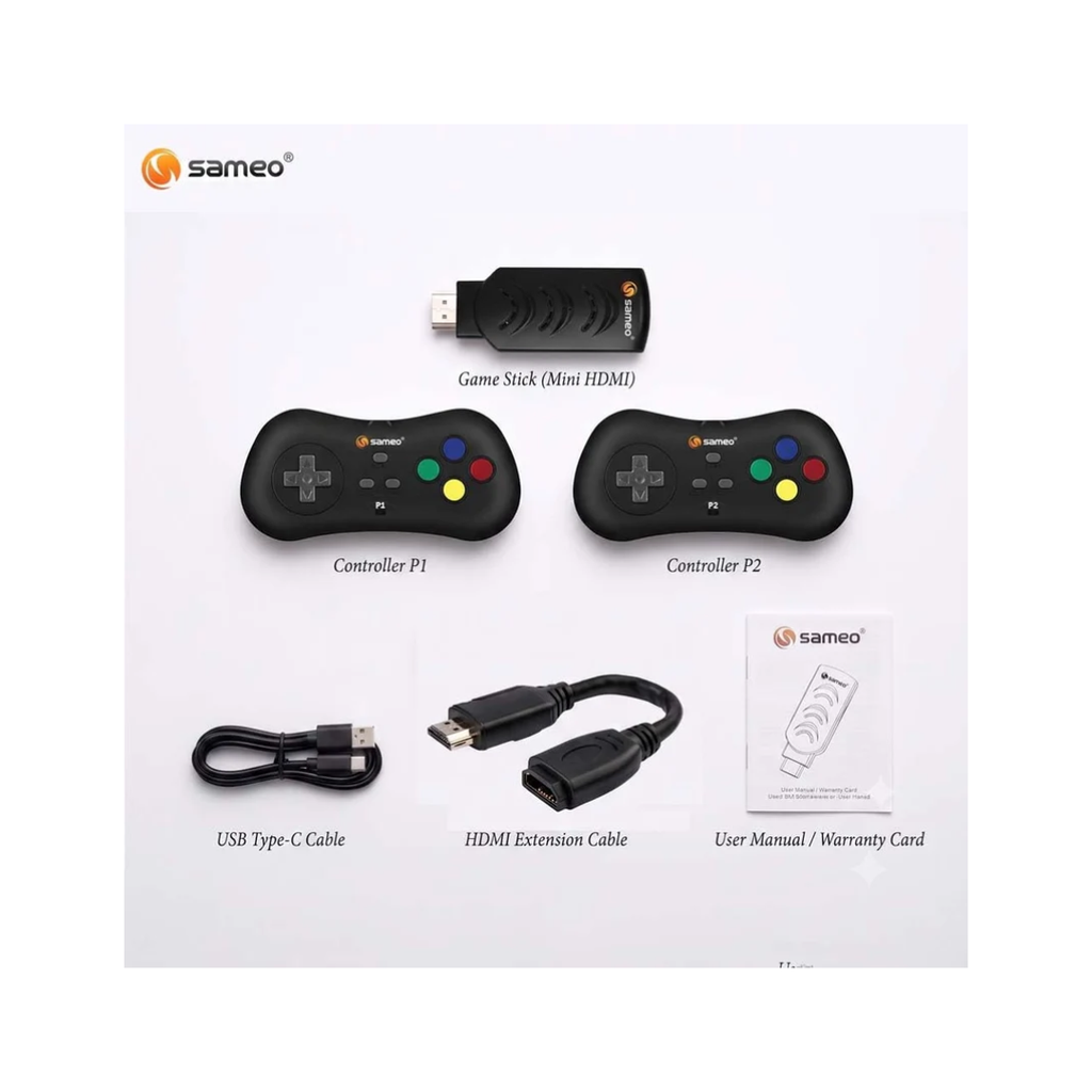 Sameo Micro Genius 2.0 8-Bit HDMI Gaming Console 800 Built-in Classic Games Dual Wireless Controllers Black
