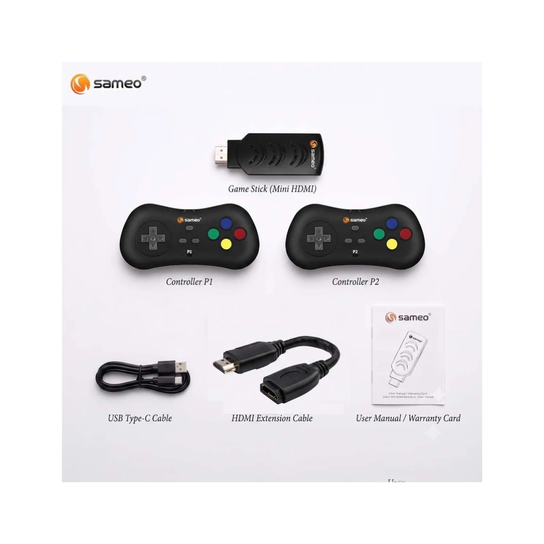 Sameo Micro Genius 2.0 8-Bit HDMI Gaming Console 800 Built-in Classic Games Dual Wireless Controllers Black