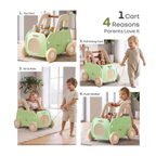 R For Rabbit Kiddie Kart 4 in 1 Kids Toy Storage Cart, Sit & Ride, Push Walker & Pull Along Green Beige