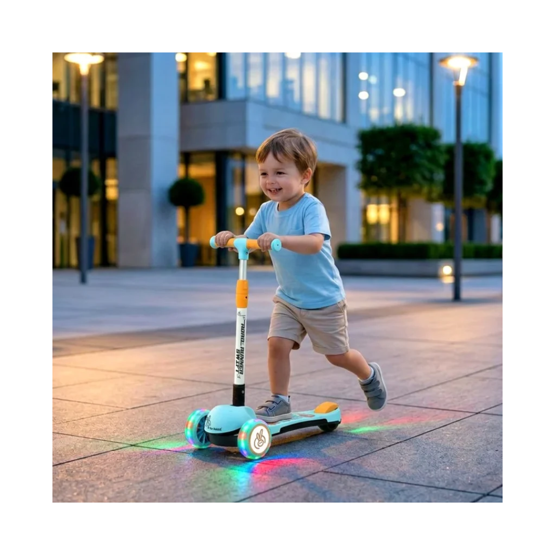 R for Rabbit Road Runner Swift Kids Kick Scooter with LED Wheels Blue Orange 3+ Years