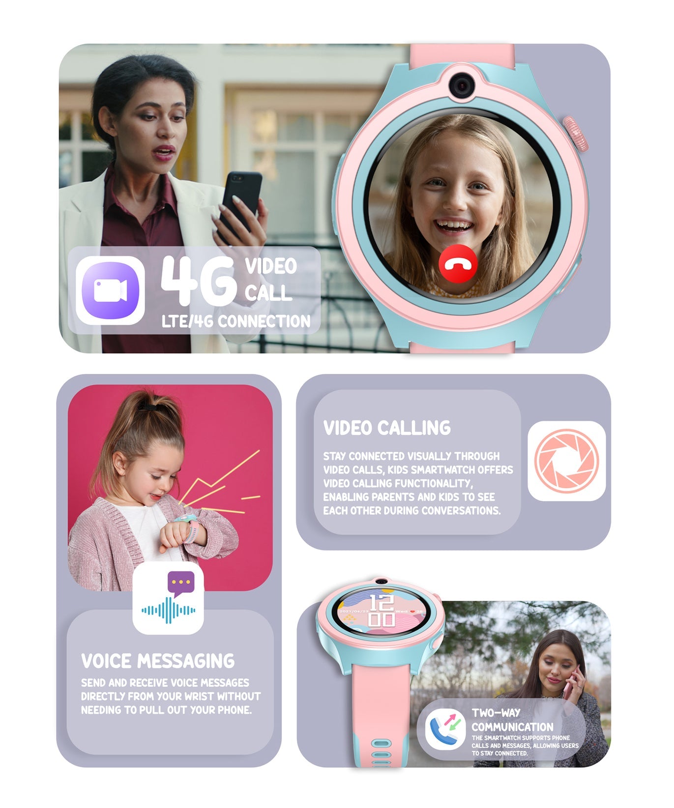 Spiky Cacus 4G Video Calling Smartwatch with GPS - Pink