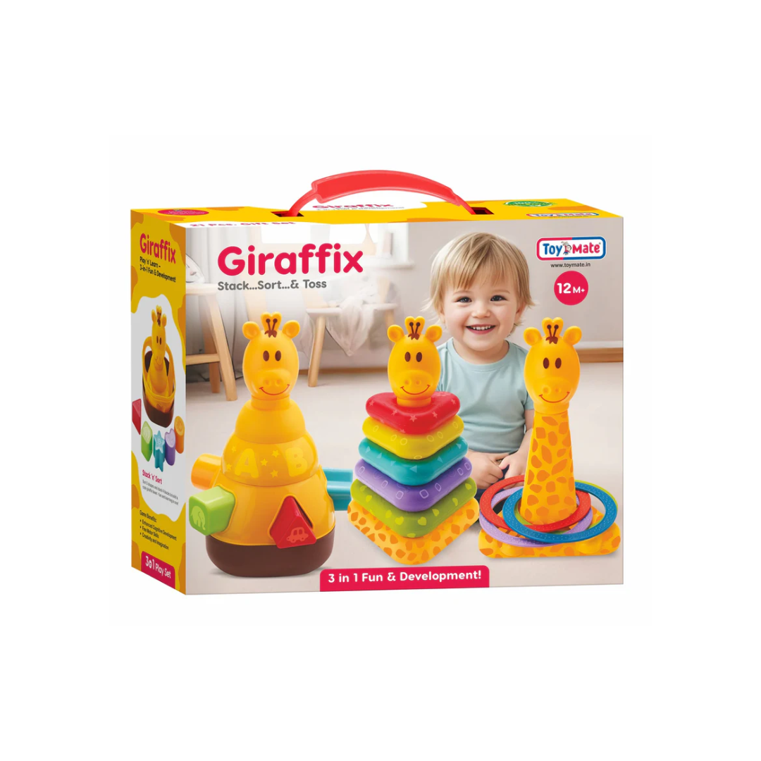 Toymate Giraffix – 3-in-1 Stack, Sort & Toss Toy for Toddlers (12M+)