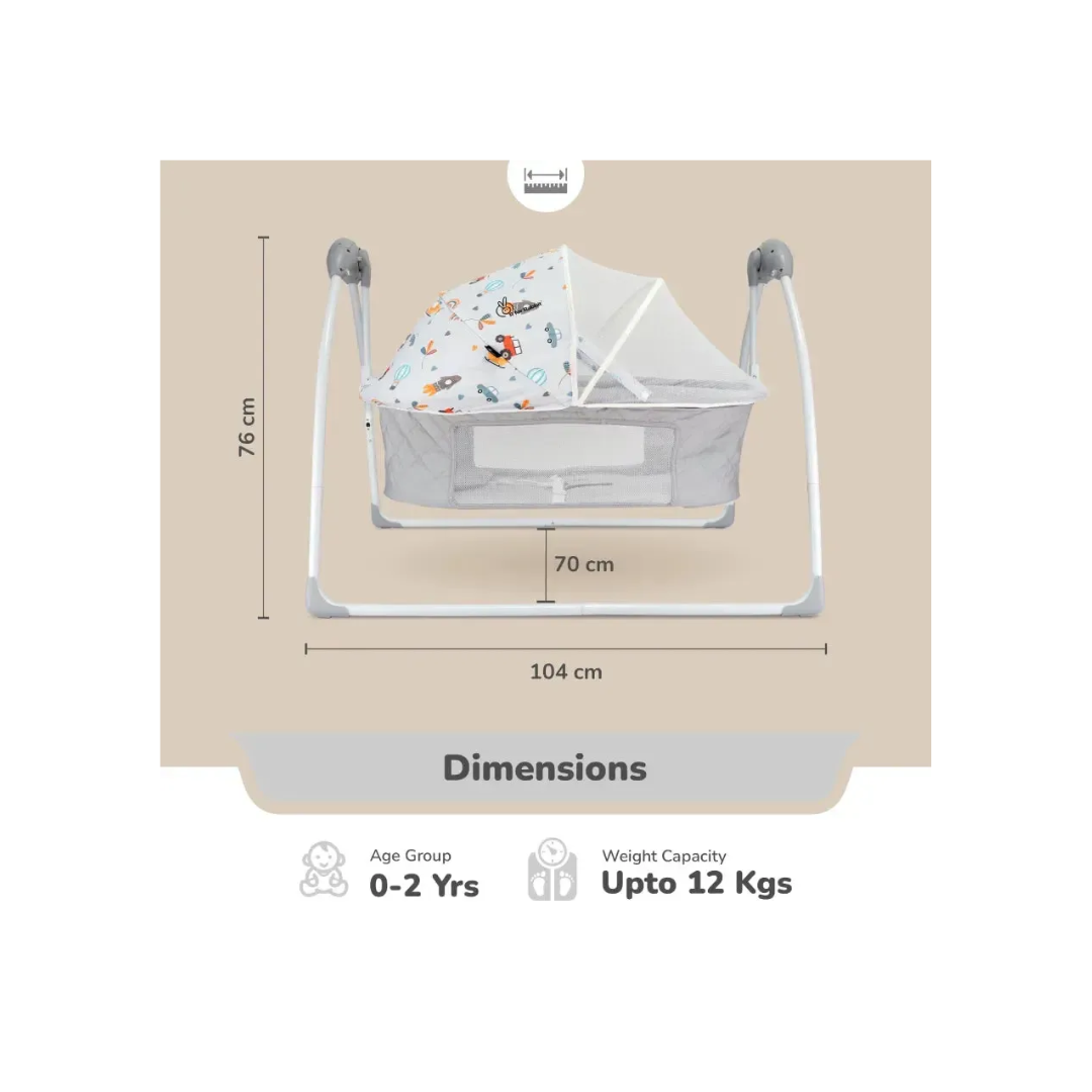 R for Rabbit Lullabies Plus Baby Cradle Auto Swing With Remote Control Grey