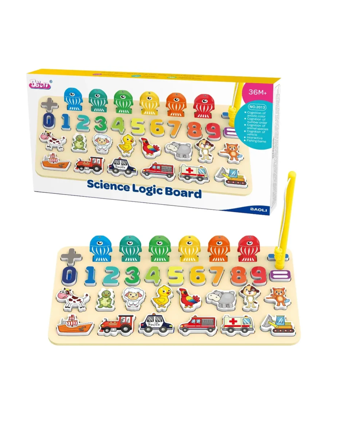 Baoli Science Logic Board Wooden Puzzle Educational Montessori Learning Board Numbers, Animals, Vehicles & Shapes