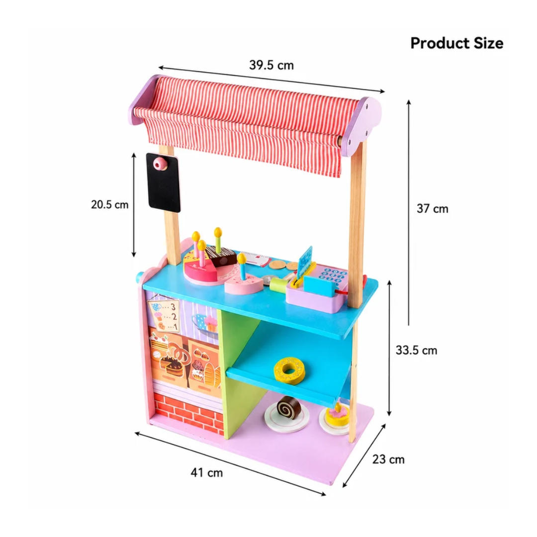 Wooden Bakery Shop Play Set with Cash Counter & Pretend Food Accessories