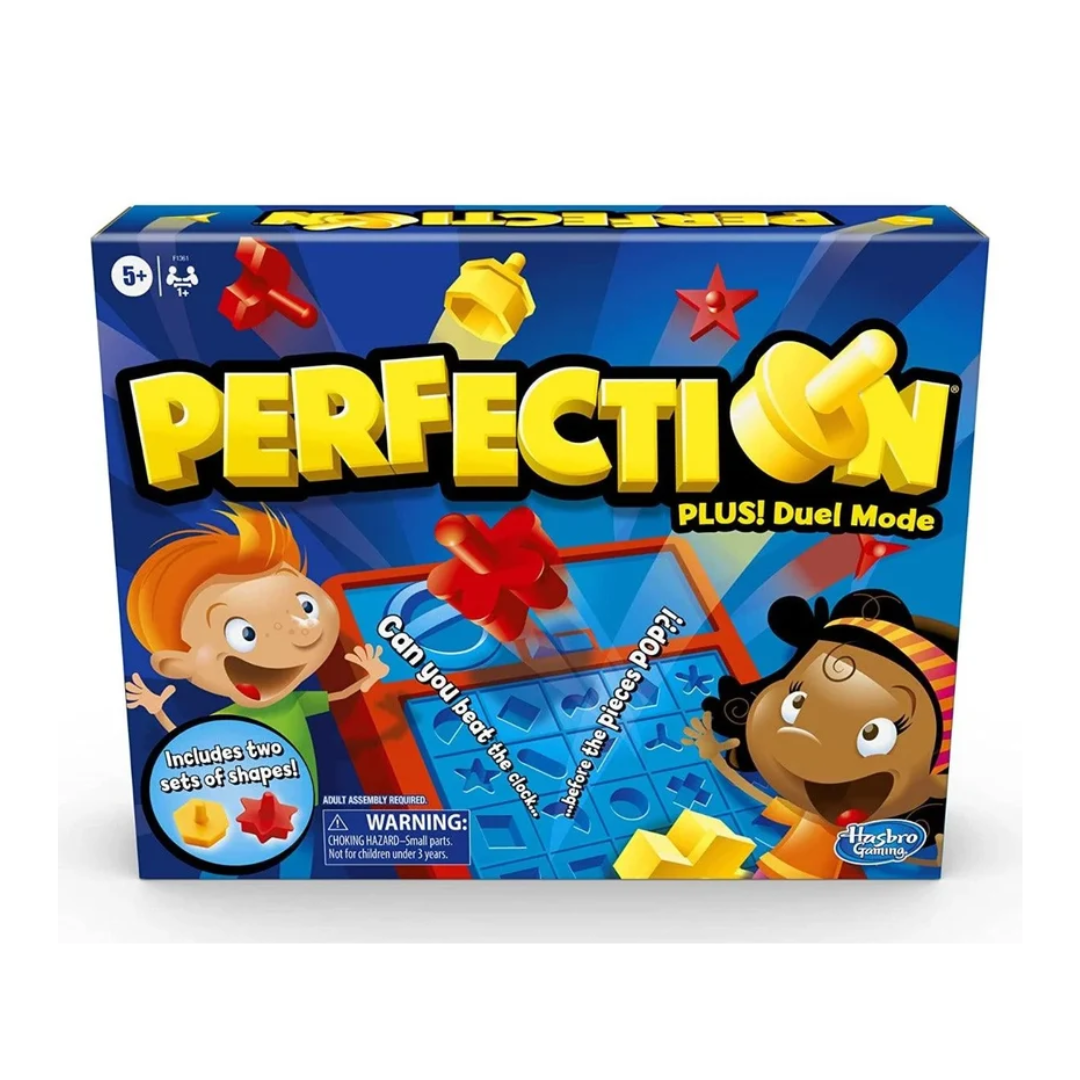Hasbro Gaming Perfection Plus Board Game – Fast Shape Matching Game with Duel Mode