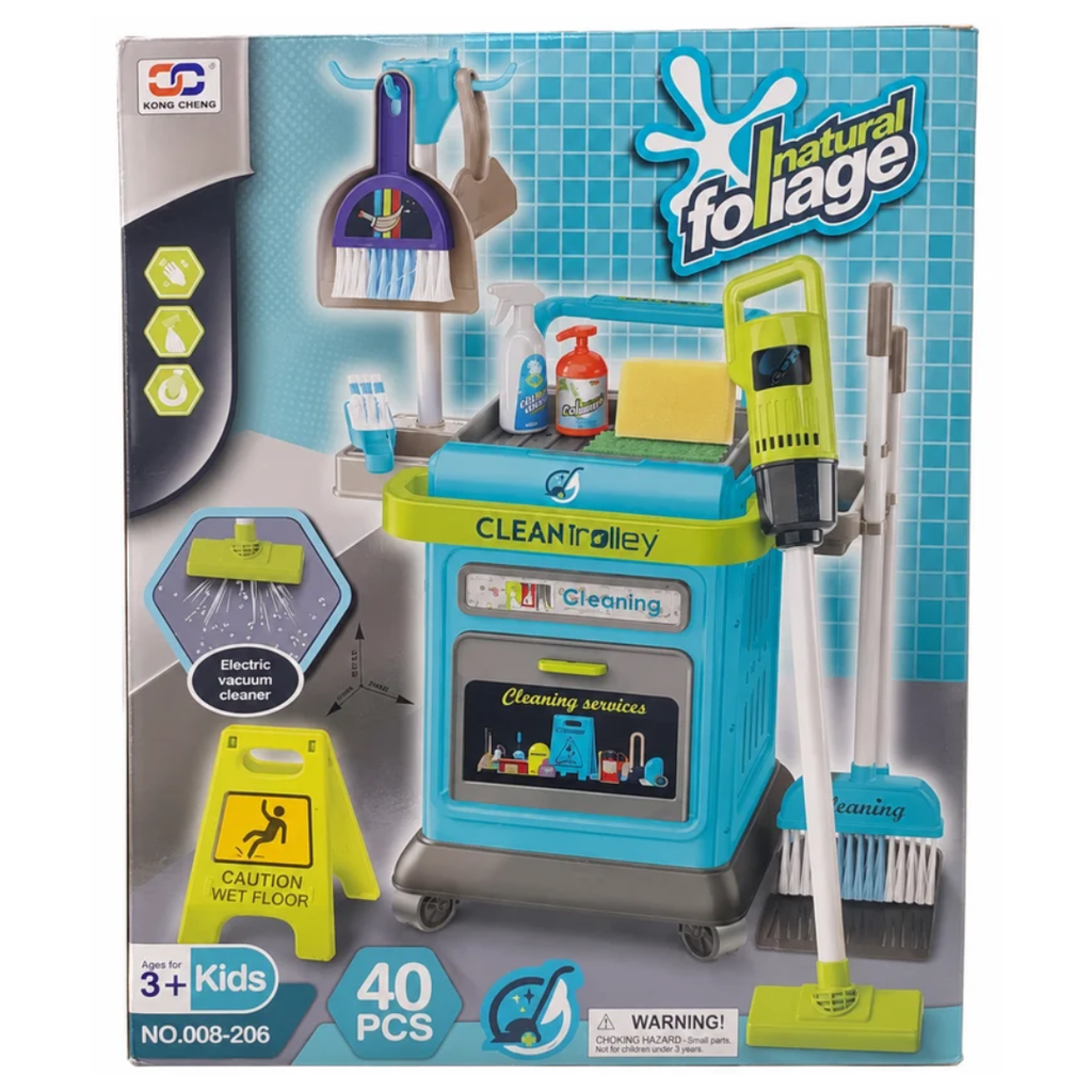 Kids 40 PCS Cleaning Trolley Play Set with Electric Vacuum Cleaner & Accessories – 3 Years+