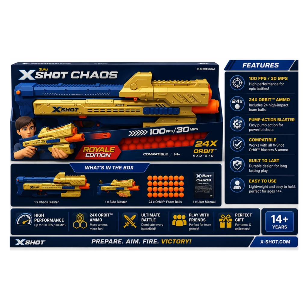 ZURU X-Shot Chaos Royale Edition Orbit Ball Blaster – 24X Rounds, 100 FPS