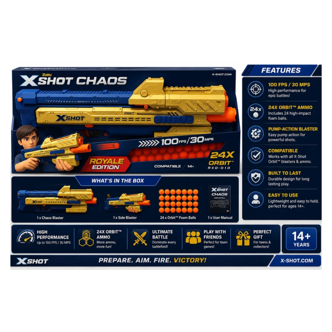ZURU X-Shot Chaos Royale Edition Orbit Ball Blaster – 24X Rounds, 100 FPS