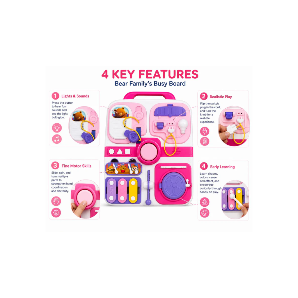 Abero Montessori Busy Board Sensory Activity Board with Switches, Locks, Buttons, Light & Learning Activities
