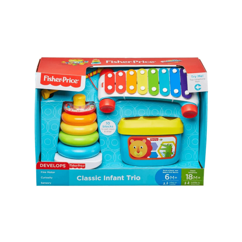 Fisher-Price Infant Trio Shape Sorter, Stacking Tower, and Xylophone