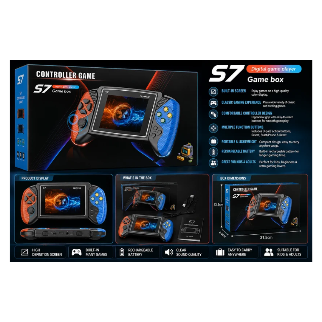 S7 Digital Game Player – Portable Handheld Controller Game Console for Kids