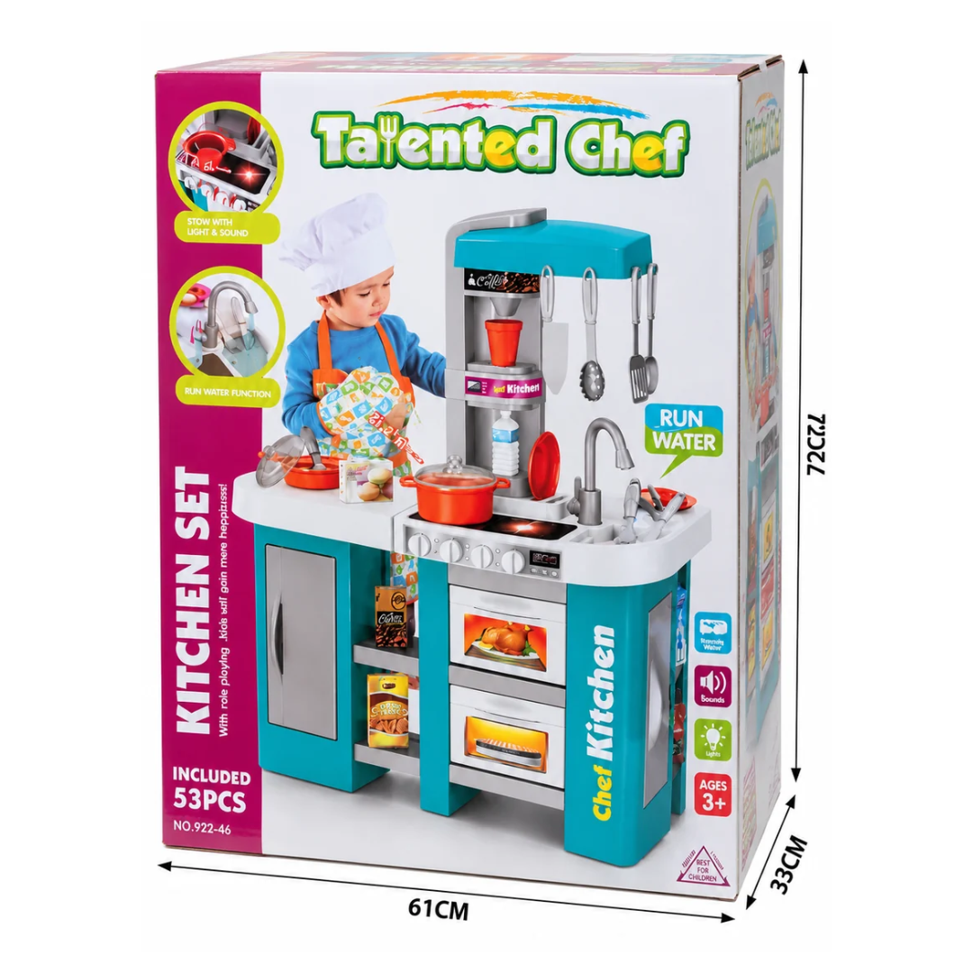 Talented Chef 53 Pcs Kitchen Set for Kids with Running Water, Light & Sound 3+ Years