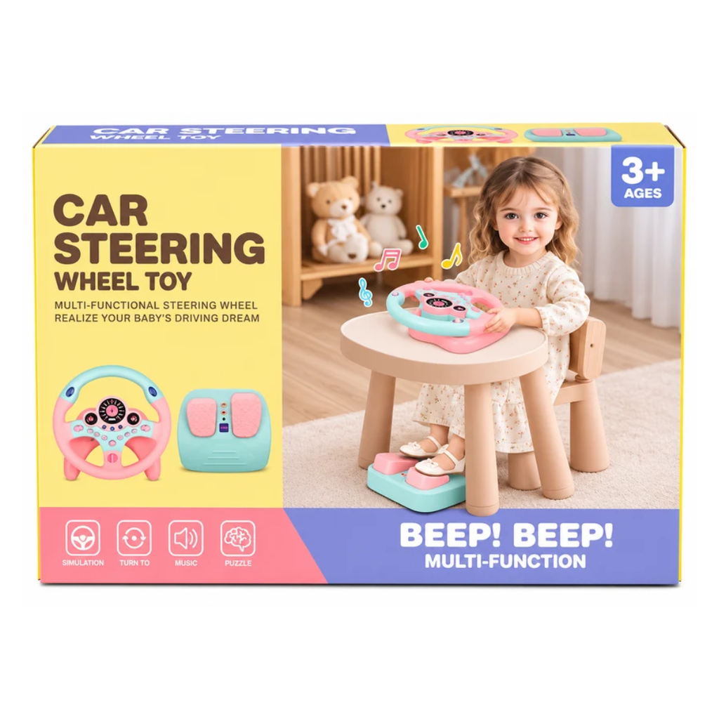 Multi-Functional Car Steering Wheel Driving Simulator Toy with Pedals, Music & Sound – 3+ Years