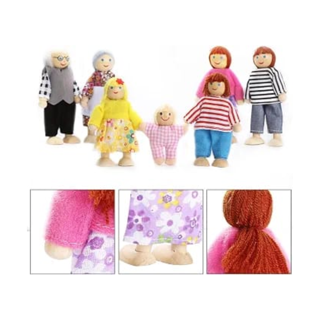 Playblox Pop's Family Wooden Doll Set – 6-Piece Handcrafted Eco-Friendly Wooden Family Playset