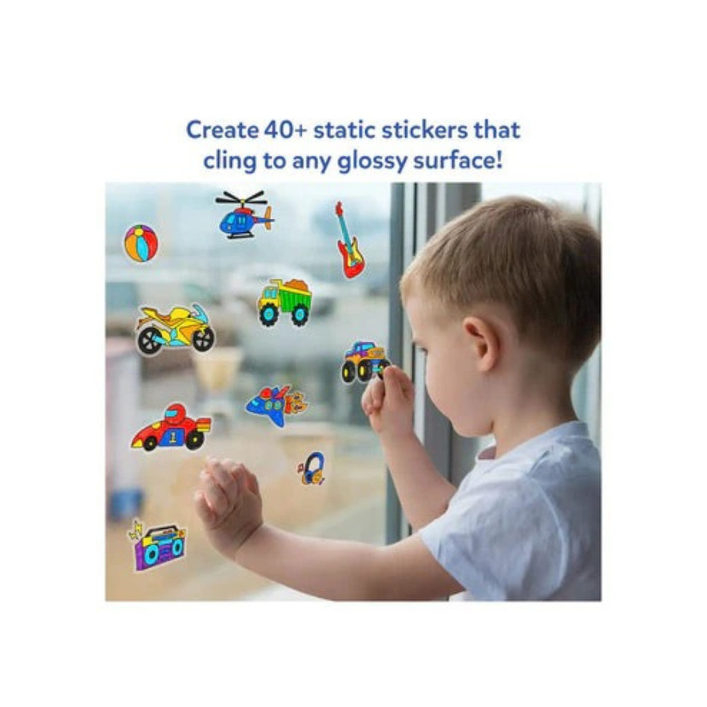 Skillmatics Color Clingz: Car Sports, Dinos & More! - Mess-Free Reusable Static Stickers