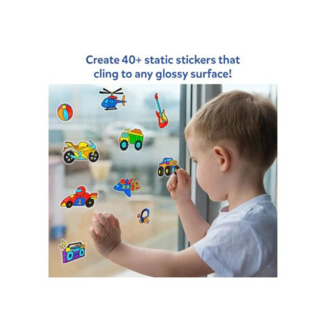 Skillmatics Color Clingz: Car Sports, Dinos & More! - Mess-Free Reusable Static Stickers