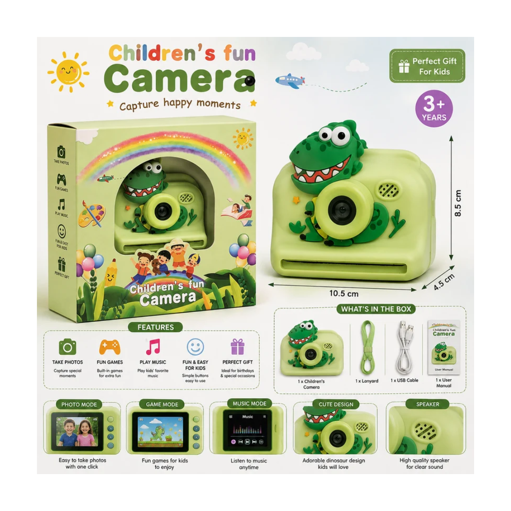Dinosaur Kids Digital Camera – Children’s Fun Camera with Cute Design Print Camera