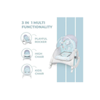 R For Rabbit 3 in 1 Rock N Play Rocker - Adjustable Backrest Recline, Detachable Toy Bar, Soothing Music & Vibration, Adjustable Green Grey