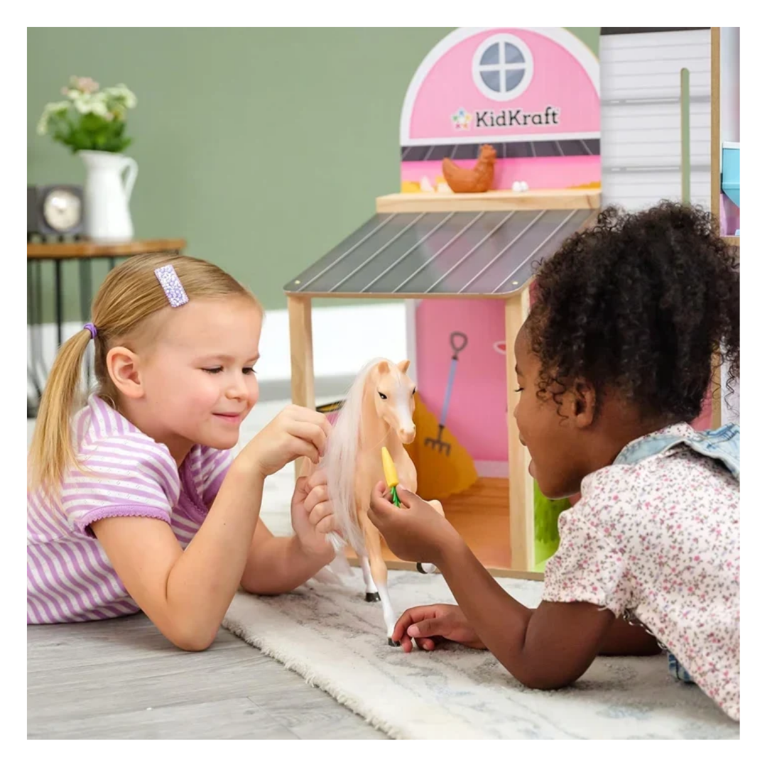 KidKraft Windmill Elevator 2-in-1 Wooden Barn & Dollhouse with Horse and Lights & Sounds, Over 3 Feet Tall