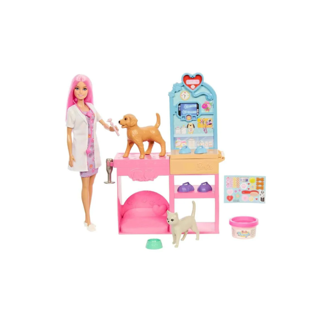 Mattel Barbie Fast Cast Veterinarian Clinic Playset With Pink Colored Hair Fashion Doll