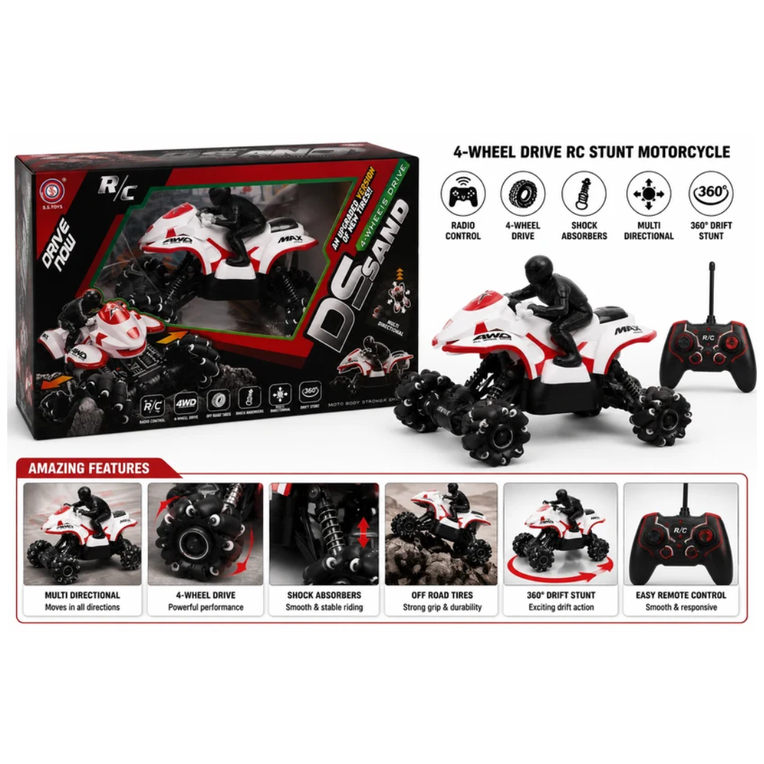 Remote Control Drift Stunt Motorcycle 4-Wheel Drive Multi-Directional Bike