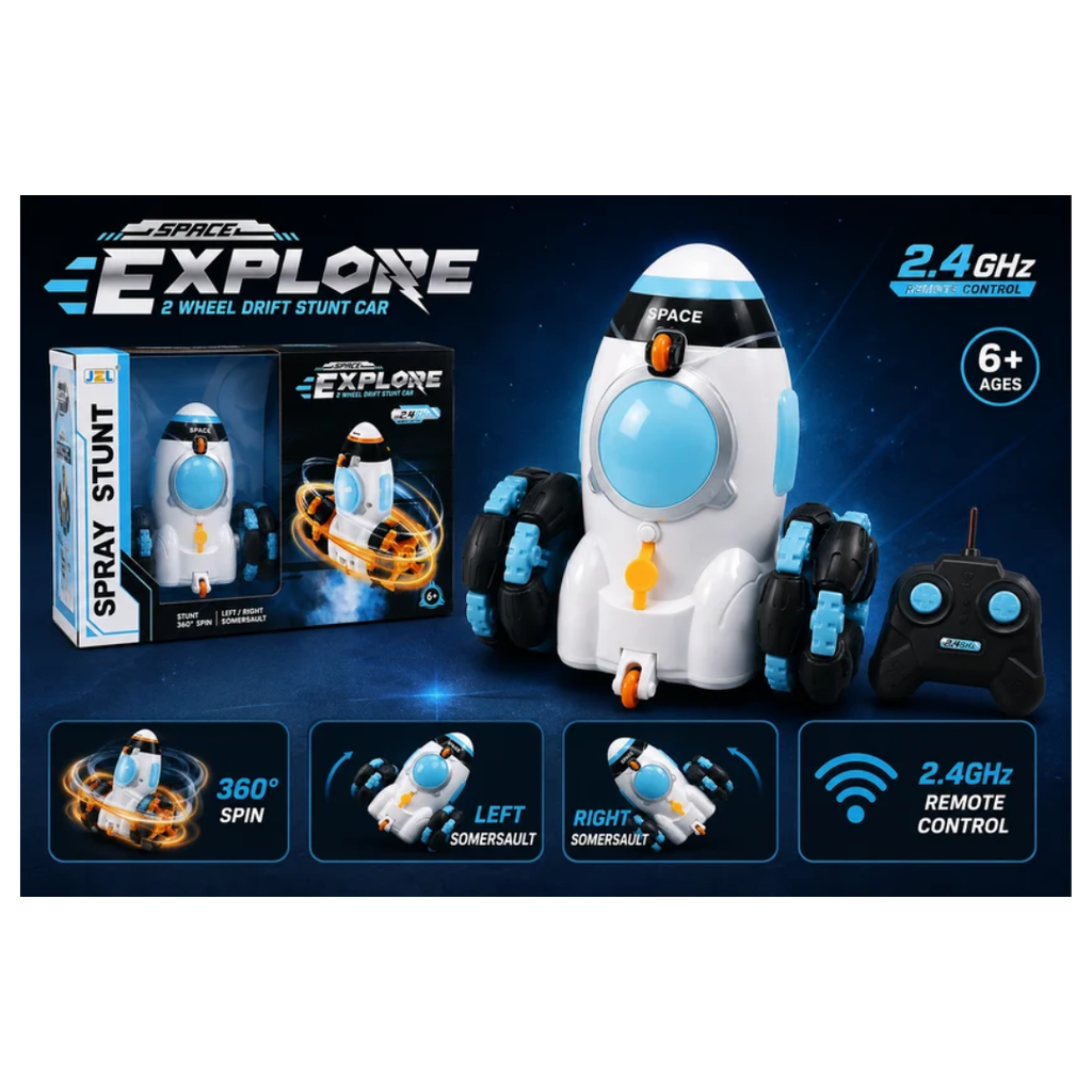 Remote Control Space Explore 2-Wheel RC Drift Stunt Car with 360° Spin