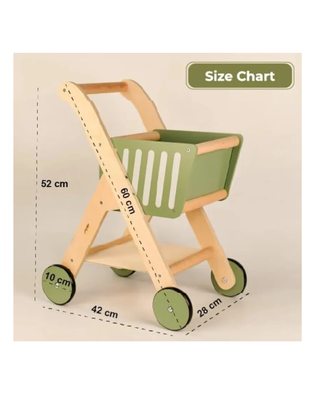 Playblox Shop 'N' Roll Wooden Shopping Trolley – Durable Pretend Play Grocery Cart for Toddlers, Easy Assembly Wooden Push Toy Set