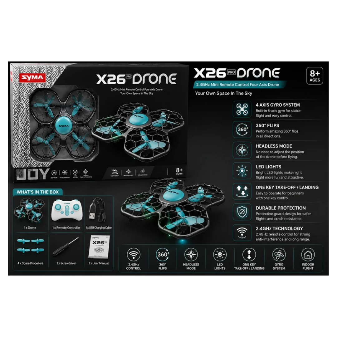 SYMA X26 Pro Mini RC Drone with Obstacle Avoidance, Altitude Hold & 360° Flips – 2.4GHz