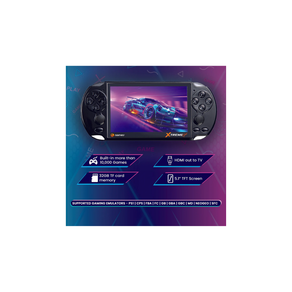 Sameo XTREME Pro Handheld Video Game 32GB 5.1” LCD Screen + more than 10000 HD Classic Retro Games (supports mini HDMI