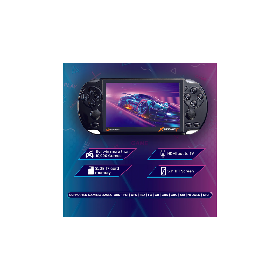 Sameo XTREME Pro Handheld Video Game 32GB 5.1” LCD Screen + more than 10000 HD Classic Retro Games (supports mini HDMI