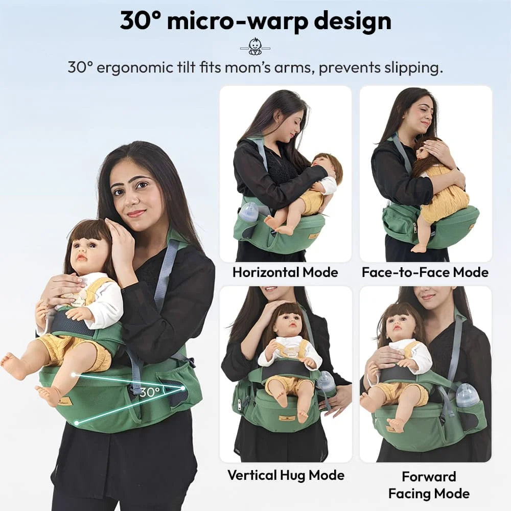 StarAndDaisy 3-in-1 Baby Carrier with Hip Seat, Ergonomic M-Shaped Support, Multiple Carrying Modes & Storage Pockets – Green