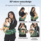 StarAndDaisy 3-in-1 Baby Carrier with Hip Seat, Ergonomic M-Shaped Support, Multiple Carrying Modes & Storage Pockets – Green