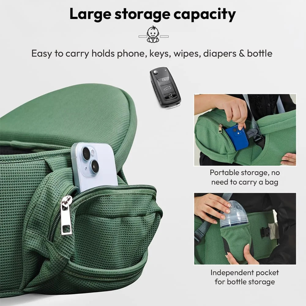 StarAndDaisy 3-in-1 Baby Carrier with Hip Seat, Ergonomic M-Shaped Support, Multiple Carrying Modes & Storage Pockets – Green
