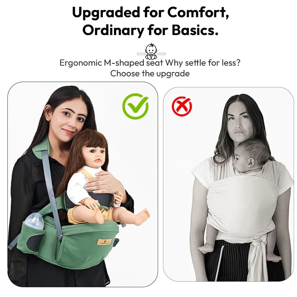 StarAndDaisy 3-in-1 Baby Carrier with Hip Seat, Ergonomic M-Shaped Support, Multiple Carrying Modes & Storage Pockets – Green