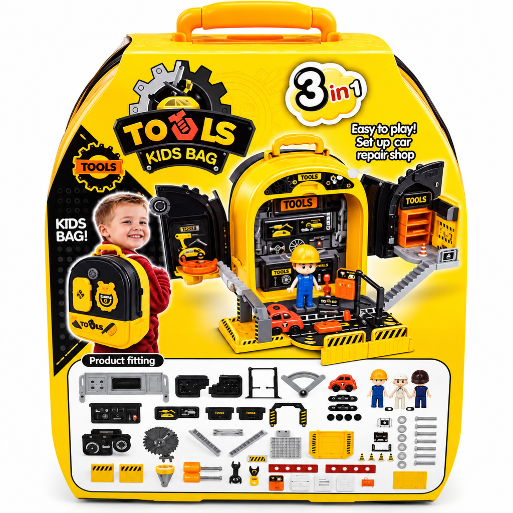 3-in-1 Kids Tool Play Set Backpack | Portable Pretend Repair & Workshop Kit for Kids 3+