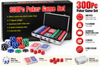 300 Pcs Poker Game Set with Aluminium Carry Case | 30mm Casino Size Poker Chips, Playing Cards & Dice